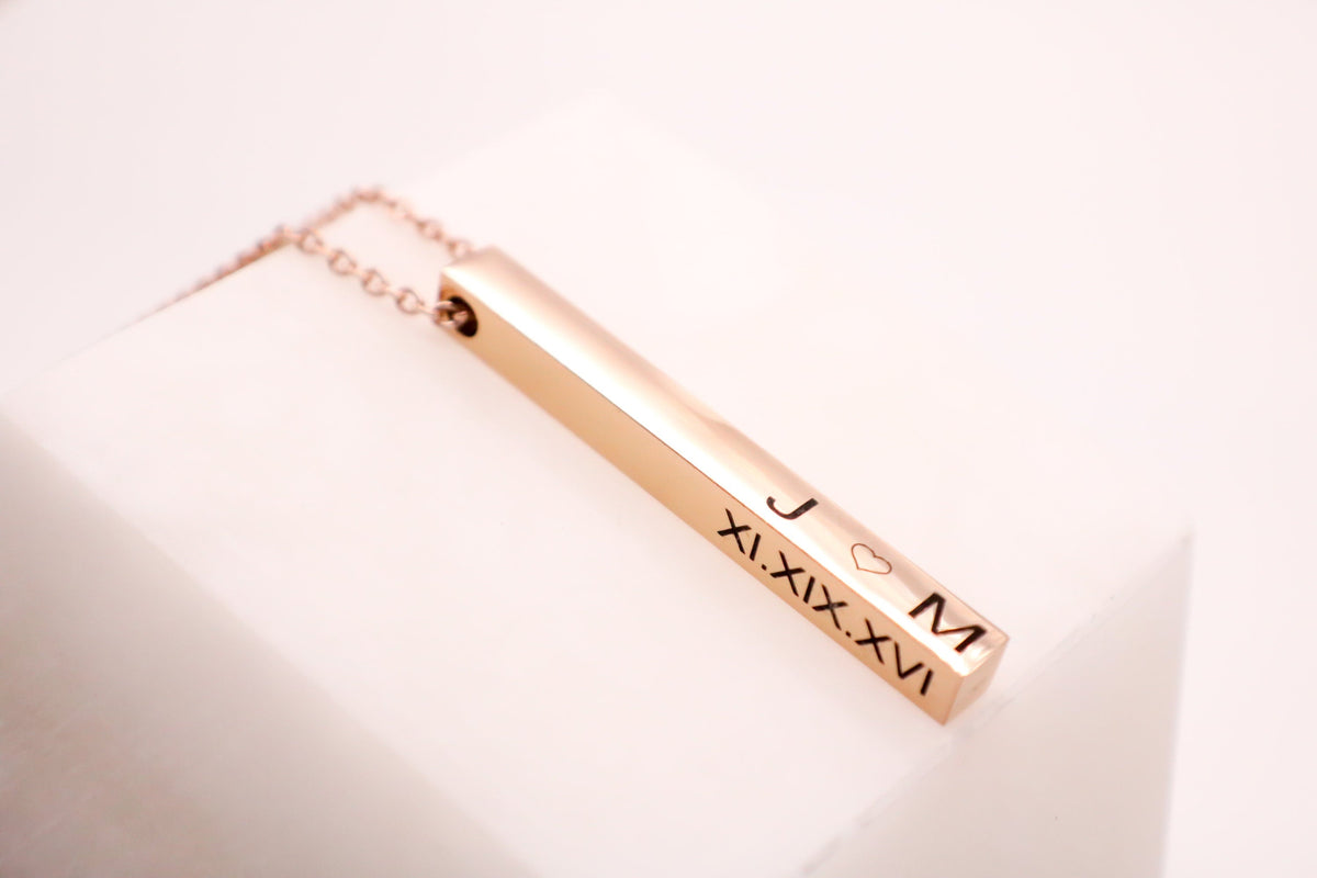Silver Personalized Bar Necklace long vertical bar vertical bar pendant Mothers day present 4 sided bar necklace - Torianic Jewelry