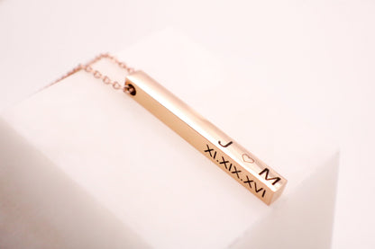 Silver Personalized Bar Necklace long vertical bar vertical bar pendant Mothers day present 4 sided bar necklace - Torianic Jewelry