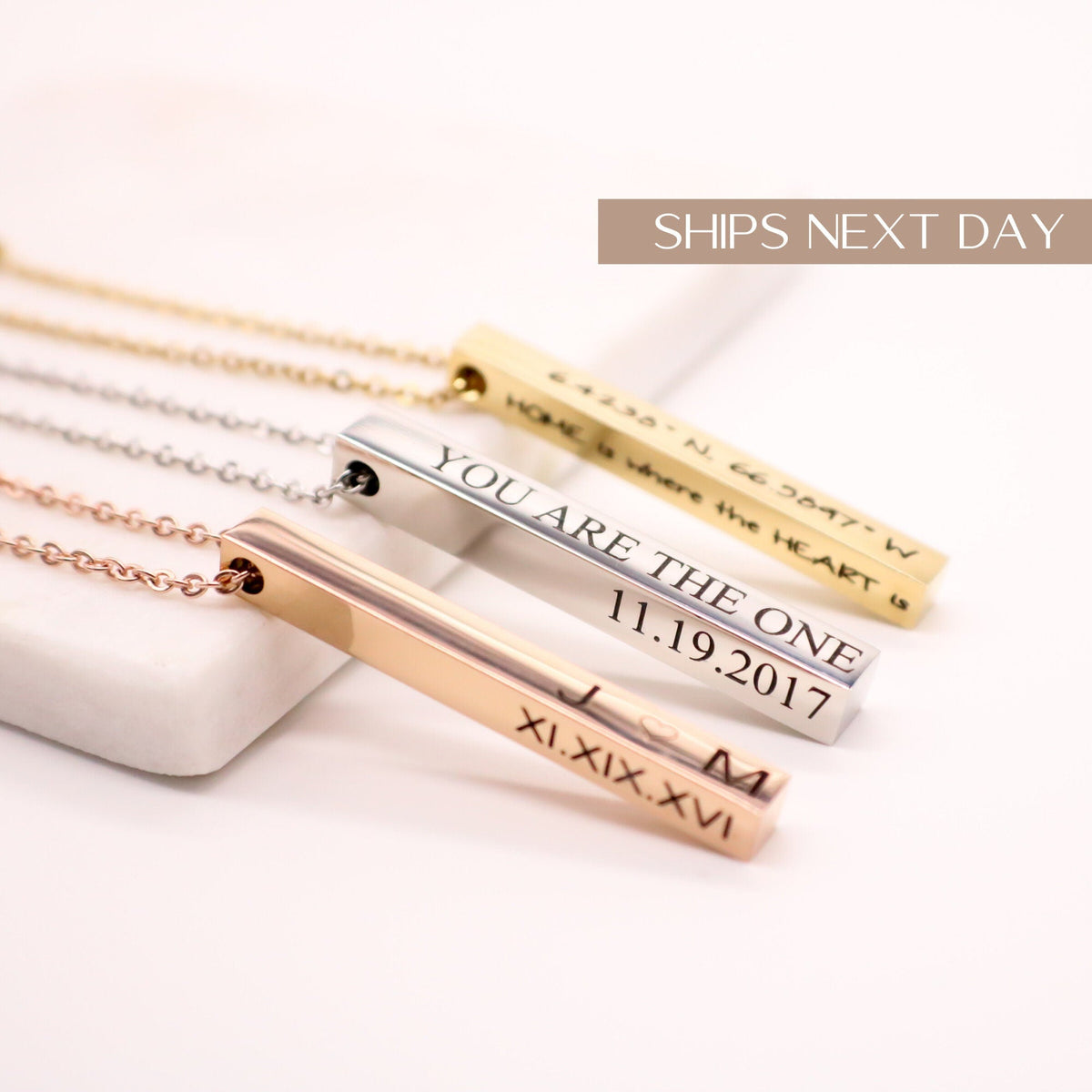Silver Personalized Bar Necklace long vertical bar vertical bar pendant Mothers day present 4 sided bar necklace - Torianic Jewelry